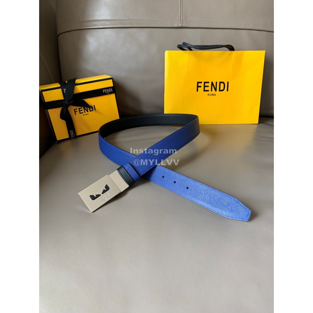 Fendi Double Side Calf Leather Palladium Buckle 34mm Belt 