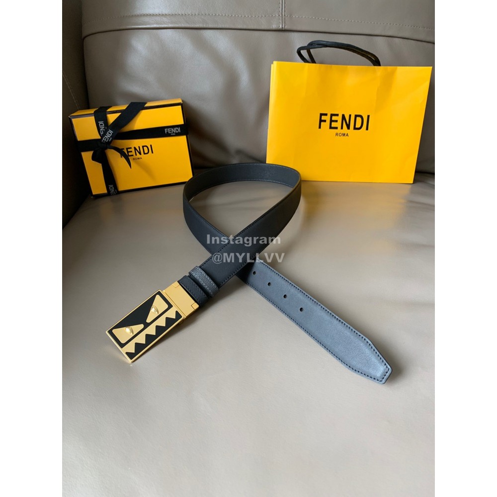 Fendi Fashion Calf Leather Palladium Enamel Buckle 34mm Belt Black