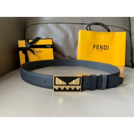 Fendi Fashion Calf Leather Palladium Enamel Buckle 34mm Belt Black