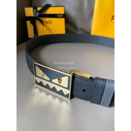Fendi Fashion Calf Leather Palladium Enamel Buckle 34mm Belt Black