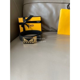 Fendi Fashion Calf Leather Palladium Enamel Buckle 34mm Belt Black