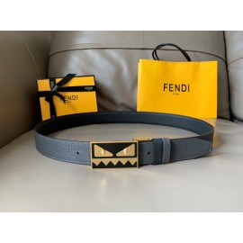 Fendi Fashion Calf Leather Palladium Enamel Buckle 34mm Belt Black