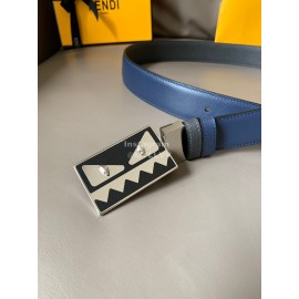 Fendi Fashion Calf Leather Palladium Enamel Buckle 34mm Belt Blue