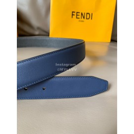 Fendi Fashion Calf Leather Palladium Enamel Buckle 34mm Belt Blue