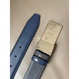 Fendi Fashion Calf Leather Palladium Enamel Buckle 34mm Belt Blue