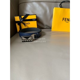 Fendi Fashion Calf Leather Palladium Enamel Buckle 34mm Belt Blue