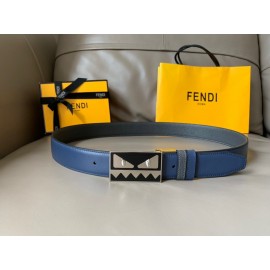 Fendi Fashion Calf Leather Palladium Enamel Buckle 34mm Belt Blue