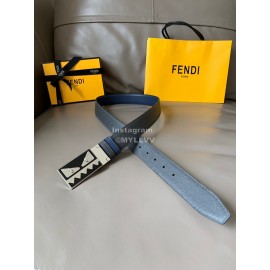 Fendi Fashion Calf Leather Palladium Enamel Buckle 34mm Belt Blue