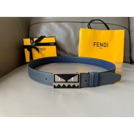Fendi Fashion Calf Leather Palladium Enamel Buckle 34mm Belt Blue
