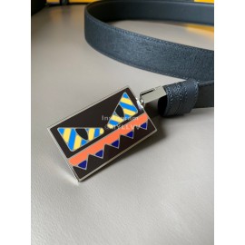 Fendi Black Calf Leather Palladium Enamel Buckle 34mm Belt 