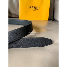 Fendi Black Calf Leather Palladium Enamel Buckle 34mm Belt 