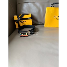 Fendi Black Calf Leather Palladium Enamel Buckle 34mm Belt 