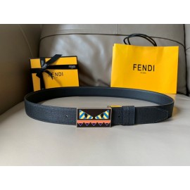 Fendi Black Calf Leather Palladium Enamel Buckle 34mm Belt 