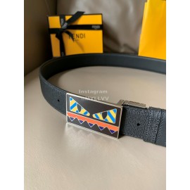 Fendi Black Calf Leather Palladium Enamel Buckle 34mm Belt 