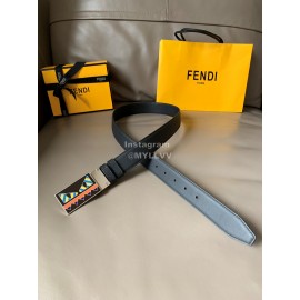 Fendi Black Calf Leather Palladium Enamel Buckle 34mm Belt 