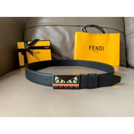 Fendi Black Calf Leather Palladium Enamel Buckle 34mm Belt 