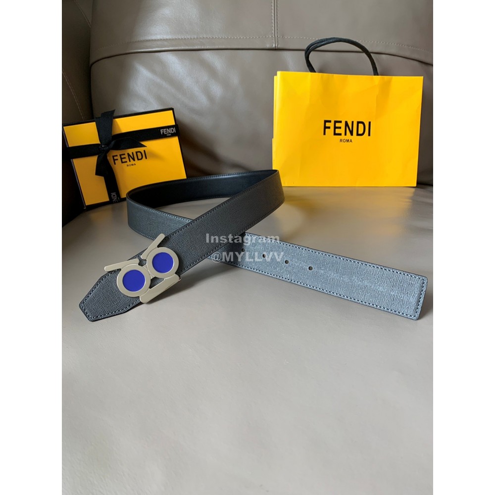 Fendi New Calf Leather Polished Metal Buckle 38mm Belt Black
