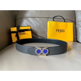 Fendi New Calf Leather Polished Metal Buckle 38mm Belt Black