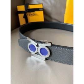 Fendi New Calf Leather Polished Metal Buckle 38mm Belt Black