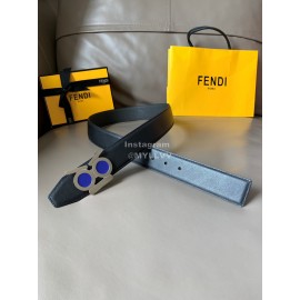 Fendi New Calf Leather Polished Metal Buckle 38mm Belt Black
