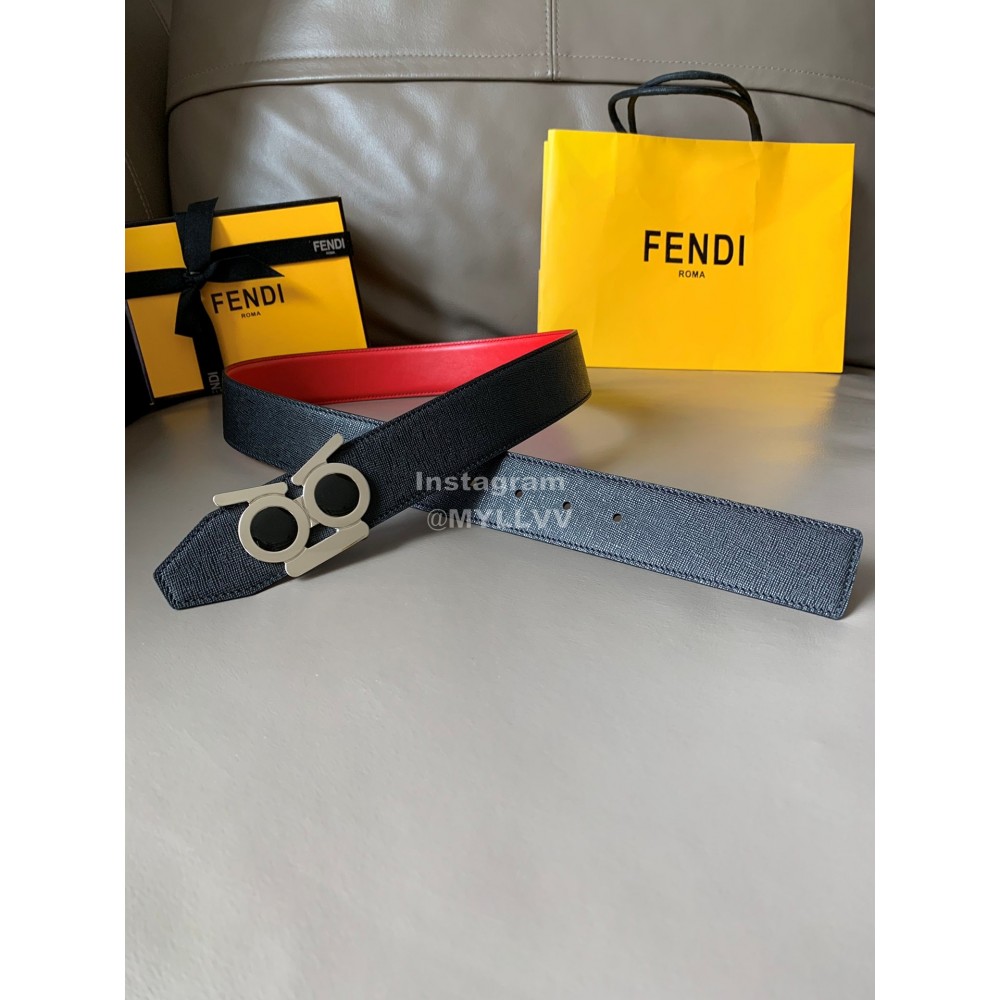 Fendi New Calf Leather Polished Metal Buckle 38mm Belt Red
