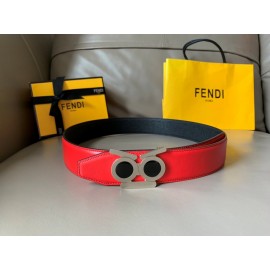 Fendi New Calf Leather Polished Metal Buckle 38mm Belt Red