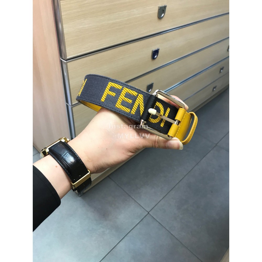 Fendi Embroidered Cowhide Pin Buckle 40mm Belt Yellow