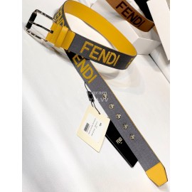 Fendi Embroidered Cowhide Pin Buckle 40mm Belt Yellow