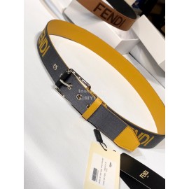 Fendi Embroidered Cowhide Pin Buckle 40mm Belt Yellow