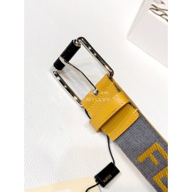 Fendi Embroidered Cowhide Pin Buckle 40mm Belt Yellow