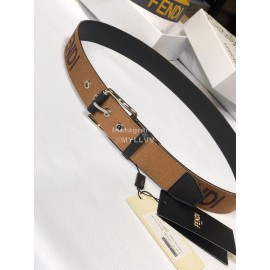 Fendi Embroidered Cowhide Pin Buckle 40mm Belt Brown