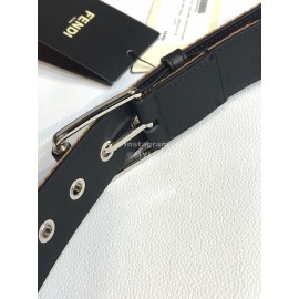 Fendi Embroidered Cowhide Pin Buckle 40mm Belt Brown