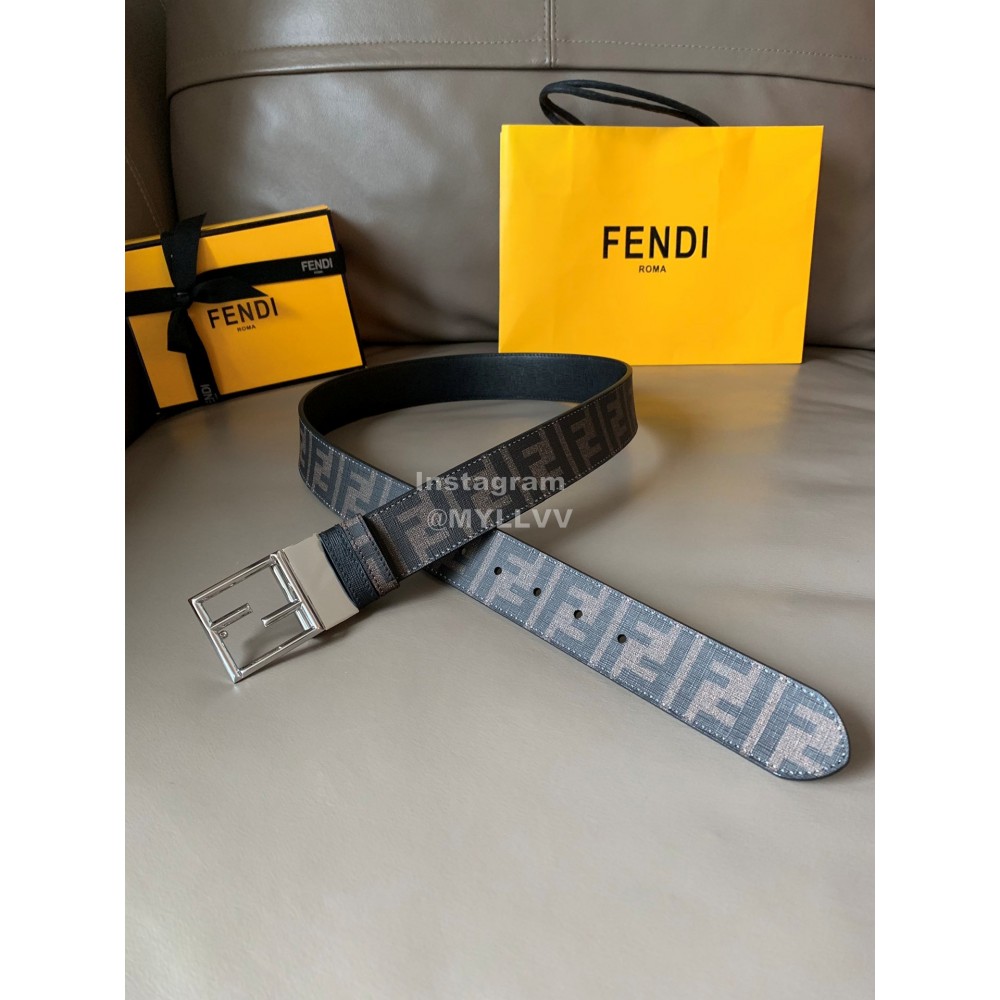 Fendi Printed FF Canvas Pure Copper Silver Buckle 40mm Belt 