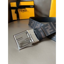 Fendi Printed FF Canvas Pure Copper Silver Buckle 40mm Belt 