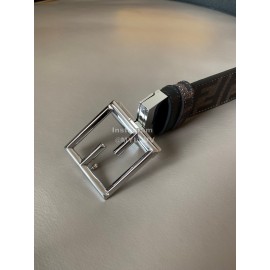 Fendi Printed FF Canvas Pure Copper Silver Buckle 40mm Belt 