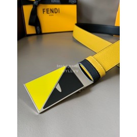 Fendi Double Side Calf Leather Enamel Buckle 34mm Leisure Belt Yellow