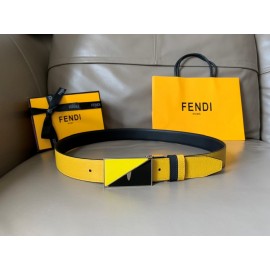 Fendi Double Side Calf Leather Enamel Buckle 34mm Leisure Belt Yellow