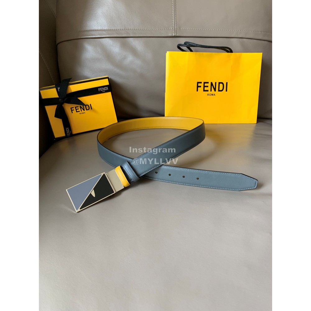 Fendi Double Side Calf Leather Enamel Buckle 34mm Leisure Belt Gray