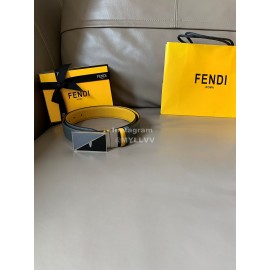 Fendi Double Side Calf Leather Enamel Buckle 34mm Leisure Belt Gray