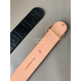 Fendi Black Embossed Cowhide Round Gold Buckle 40mm Belt