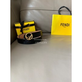 Fendi Black Embossed Cowhide Round Gold Buckle 40mm Belt