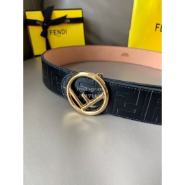 Fendi Black Embossed Cowhide Round Gold Buckle 40mm Belt