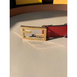 Fendi Red Calf Leather Pure Copper Buckle 30mm Baguette Belt 