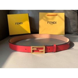 Fendi Red Calf Leather Pure Copper Buckle 30mm Baguette Belt 