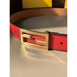 Fendi Red Calf Leather Pure Copper Buckle 30mm Baguette Belt 