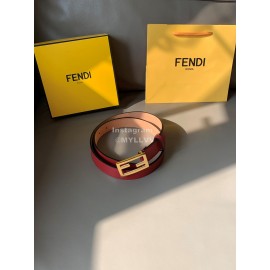 Fendi Red Calf Leather Pure Copper Buckle 30mm Baguette Belt 