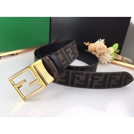 Fendi Printed FF Canvas Calf Leather Gold Buckle 40mm Belt