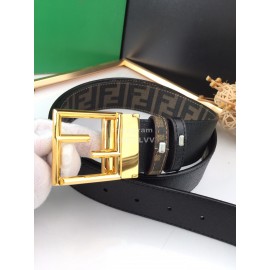 Fendi Printed FF Canvas Calf Leather Gold Buckle 40mm Belt