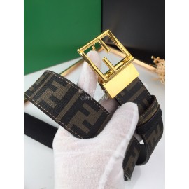 Fendi Printed FF Canvas Calf Leather Gold Buckle 40mm Belt