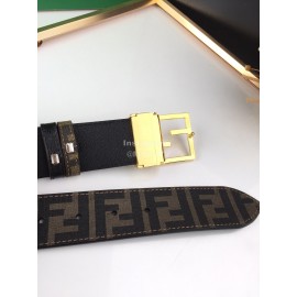 Fendi Printed FF Canvas Calf Leather Gold Buckle 40mm Belt